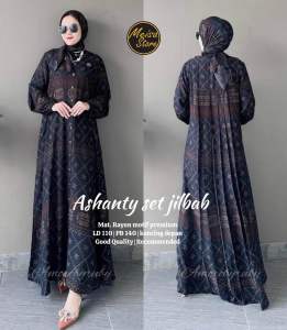 Promo Gamis Set Hijab Terbaru Dress Rayon Motif Silang Belakang Dress Rayon Motif Premium