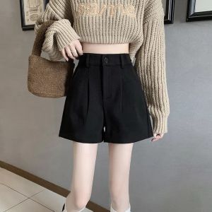 High Waist Straight Leg Woolen Short Pants Womens plus Size Autumn Winter Outerwear Casual Trousers Bootcut Pants
