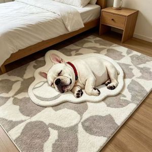 VIKAMA Thảm Bulldog Pháp Chống Trơn Trượt Hình Chó Con Dễ Thương Màu Đỏ Cổ Thảm Thoải Mái Thảm Trải Sàn Cho Phòng Ngủ Phòng Trẻ Phòng Khách Phong Cách Hiện Đại Trang Trí