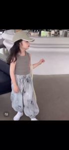 One Set Anak Cewek Setelan T-shirt camisole lengan pendek + Celana Cargo Bahan Cepat Kering Ink style Anak Perempuan Korean Style