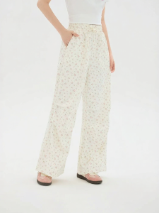SANFU | Floral Stretch High Waist Pleated Wide Leg Pants