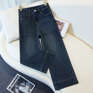 High Waist Wide Leg Jeans Womens Autumn 2024 Early Style Grandmother Pants Casual Loose Fit Nine Points Denim Trousers