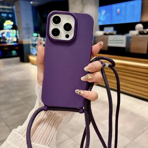 สายคล้องคอแบบไขว้สำหรับเคสโทรศัพท์ iPhone 16 16e 15 14 Plus 13 12 11 Pro XS Max iPhone16 พร้อมสายคล้องคอปรับระดับได้