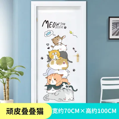 HUOYAMEI | สติ๊กเกอร์ผนังแมวการ์ตูนสไตล์นอร์ดิก ติดเองได้