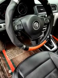 Auto Car Steering Wheel Cover Non-slip Walnut Stitching Leather Diameter 38cm