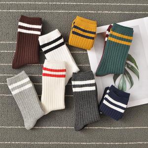 Socks Women Woman Spring Ins Tide Socks College Style Skarpety Cotton Sox Korean Version Japanese Striped Cotton Tube Pile Socks