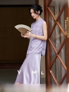 Vimly | New Chinese Style Purple Suit Summer 2PC
