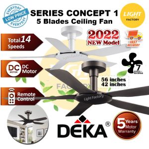 NEW DEKA CONCEPT 1 56" 5 Blades DC Motor Total 14 Speed Remote Control Ceiling Fan Magnesium/White Kipas Siling