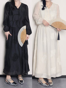 New Chinese Style Embroidered Belted High Waist Midi Skirt Dress Set for plus Size Women Spring Summer Fashion Ladies Dresses