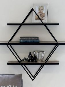 Nordic Creative Diamond Wall Mounted Storage Rack Living Room Art Decor Iron Art Hanging Beauty Hair Care Metal Structure Shelf