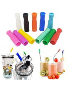 Silicone Straw Tips Reusable Metal Straws Covers Fit for 1/4 Inch Wide(6MM Outer Diameter) Stainless Steel Straws(Color Random)