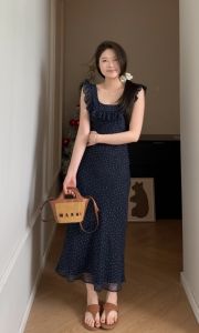 Viiwen Sweet French Style Long Floral Print Dress with Pleated Waist And Bell Sleeves Pink Color Summer Womens Gown