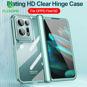 [With Screen Film] FLOVEME Plating Transparent Phone Cases For OPPO Find N2 With Front Screen Glass Film Clear HD Hinge Full Protection Back Cover For OPPO Find N2 5G
