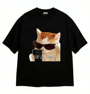 Cool Cat Selfie Hàn Quốc Văn Bản Meme In Hình Phong Cách Trung Tính Tay Ngắn Cổ Tròn Mềm Mại Có Thể Giặt Được Thường Ngày Hàng Đầu Dành Cho Nữ Mùa Hè Dạo Phố