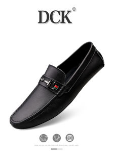DCK Mens Casual Shoes 2025 New Autumn Genuine Leather Slip-On Versatile Bean Bean Shoes Lightweight Flat Heel Rubber Outsole