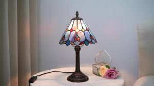 Tiffany Lamp Stained Glass Lamp Antique Lamp Vintage Blue Baroque Style Bedside Table Light for Home Office