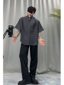 YOULIN | Traditional Chinese Style Mens Summer Stand Collar Short Sleeve Shirt
