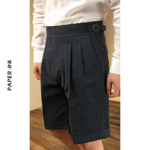 Retro Washed Double Pleat Loose High Waist Straight Shorts