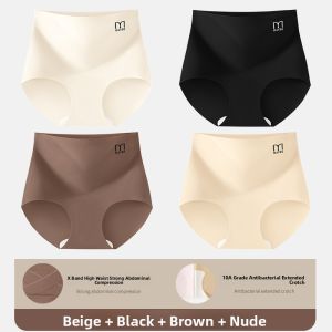 JIAZINI | Ladies High-Waist Ice-Silk Seamless Abdomen Control Underwear Triangle Shorts Comfortable Breathable Skin-Friendly Panties