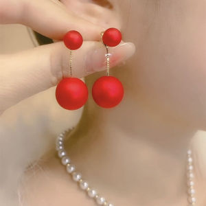 Red Double-Wear Pearl Earrings Elegant Ladylike Fashionable New 2024 Ear Jewelry Stylish Hoop Earrings for Women