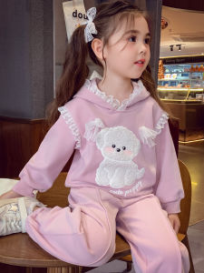 Mimihello Autumn Outfit for Girls Korean Style Hooded Two-Piece Casual Sports Clothes Dog Pattern Machine Washable Standard Package