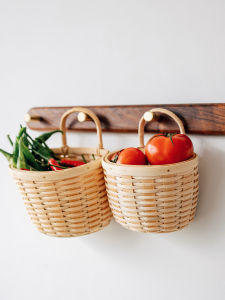 Kitchen Fruit Vegetable Storage Basket Handheld Woven Flower Pot Shopping Bag Camping Carry Basket Garlic Head Hanging Basket