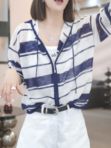 Shalldoer | Áo khoác chống nắng sọc thiết kế nơ áo khoác ngoài thường ngày mỏng mùa hè cho nữ Áo khoác ngoài chống nắng kiểu dáng rộng rãi