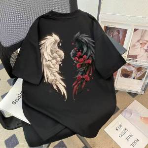 SUOSHE | Oversized Retro Rose Wings Short Sleeve T-Shirt