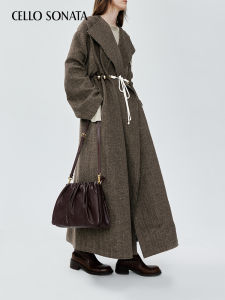 Cello Sonata | Autumn Winter New Versatile Commuter Brown Beaded Drawstring Fringed Wool Coat