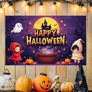 VIKAMA Halloween Dấu Tay Máu Lâu Đài Ma Bí Ngô Tấm Thảm Polyester Chống Thấm Nước Treo Tường Cho Phòng Ngủ Dễ Thương Trang Trí Kinh Dị