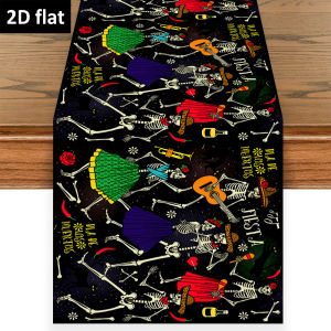 Day Of The Dead Table Runner Dancing Mariachi Skeleton Floral Cabinet Altar Indoor Party Tabletop Holiday Shooting Decor Supply
