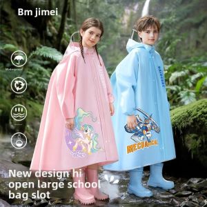 MONLEYTA | School Uniform Raincoat For Girls Full Body With Backpack Position Rainproof 2025 New Style Childrens Raincoat Pure Color