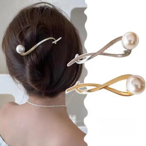 Elegant S Shape Pearl Hair Claw Clip Rhinestone Metal Barrettes Banana Twist Clips for Women Hair Bun Hairpin Headwear Jewelry