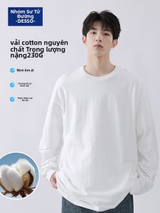 Tonlion Heavyweight Long Sleeve Mens Hoodie Base Shirt Pure Cotton Spring Autumn Style Youth Trendy T-shirt Casual Wear