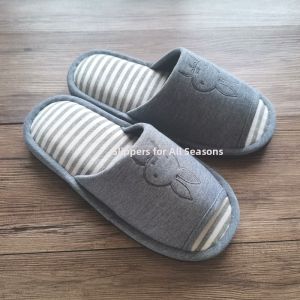 Spring and Autumn Cartoon Adorable Knit Cotton Open Toe Slippers for Home Floors
