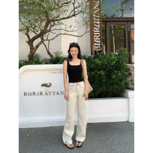 Pusumede Color Block Straight Leg Wide Leg Pants Womens Slim Fit High Waist Long Jeans Natural Waist Spring 2025