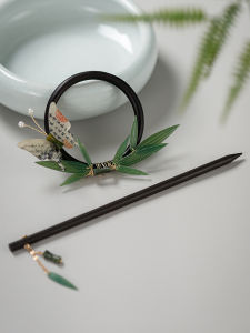 Elegant Butterfly Bamboo Leaf Sandalwood Hair Ring Womens Fashion Traditional Cheongsam Hanfu Pressed Back Hair Accessory