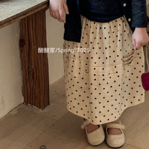 Retro Polka Dot Design Girls Skirt Spring New Arrival Adorable Midi Half Skirt Stylish Versatile Cotton Blend Kids Fashion