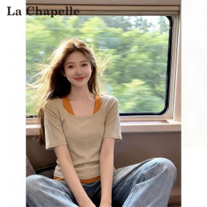 La Chapelle | Color Block Two-layer Look Short Sleeve T-Shirt Summer Lightweight Loose and Slimming