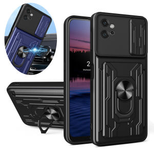 Case For Motorola G14 4g G31 G32 G34 5g G41 G42 G50 4g G60 Slide Stand Ring 360 Magnetic Camera Military Grade Card Slot Cover