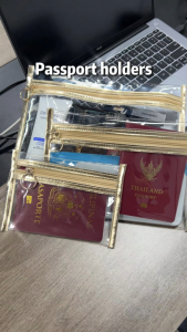 PVC Travel Document Zipper Bag with Gold Zipper & Puller Passbook & Passport Holder Gold Leather Passport Passport Holder Travel Storage Bag Cosmetic Bag ID Bag Makeup bag transparent bag PVC waterproof storage passport bag portable travel wash bag