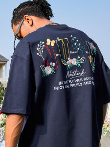 Heavily Embroidered Floral Letter Short Sleeve T-Shirt