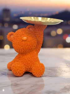 Viral Rose Bear Decoration Luxury Home Living Room Entrance Decorative Tray Animal Resin Sculpture Cute Style Storage Basket