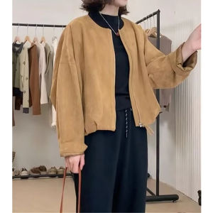Korean Style Short Casual Commute Fashion Womens Jacket Spring New Loose Slimming Top Polyester Fiber round Neck Zipper