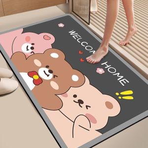Bathroom Cartoon Anti-Slip Quick-Dry Diatom Mud Mat Home Floor Rug Indoor Doormat Absorbent Mat Shower Mat Bedroom Carpet