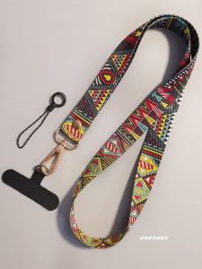 Long Creative Retro National Style Mobile Phone Lanyard Womens Canvas Neck Strap Anti-Loss Cord with Charging Port Clip