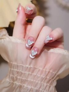 Kaniu 10pcs Luxury 3D Heart Butterfly Zircon Nail Charms Shiny Pink Clear Crystal Rhinestones Nail Art Decoration Manicure