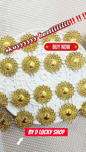 Diamond renteng aplikasi motif bunga gold 2 baris per 50 cm