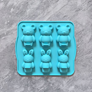 1pc 6-cavity bear rabbit shaped silicone mold 3D chocolate baking cake suitable for bread cookies DIY baking utensils