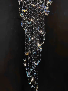 Duplex Building Rotate Staircase Long Chandelier Living Room Hollow House Minimalist Post-Modern Hotel Butterfly Crystal Decorative Lamp